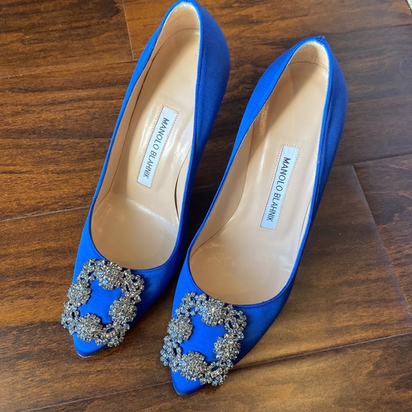 Manolo Blahnik Hangisi 105MM Blue Satin High Heel Pumps - Picture 4 of 6